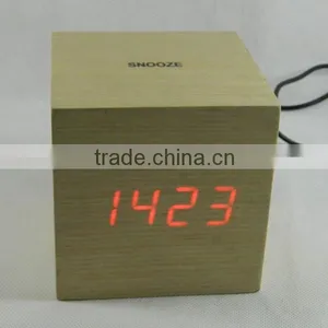 LED Wooden Digital Table Clock With Touch Function for Snooze thumbnail-3