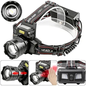 Wholesale Dual Color White Laser Headlamp With Battery Backpack Rear Warning Light Motion Sensor Power Bank Rechargeable Outdoor Head Torch thumbnail-1