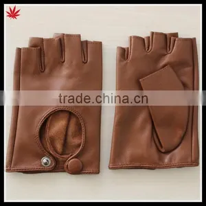 Women's Camel Fashion Drving Fingerless Leather Glove thumbnail-1