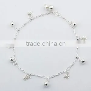 Silver Anklet With Gorgeous Petite Flower Charms & Spheres thumbnail-1
