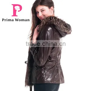 2015 New Style Winter Women Short Leather Coat With Belt Silver Fox Hat Overcoat Quality Choice thumbnail-4