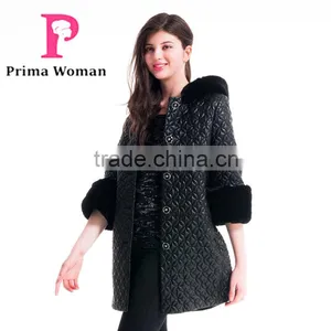 Winter Women Medium Length Embroidered Coat With Detachable Beaver Rabbit Skin Hat Overcoat thumbnail-1