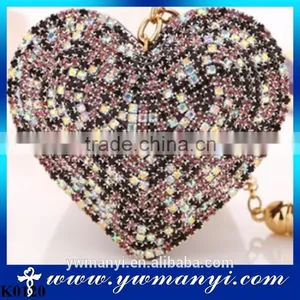 Metal Key Chain Ring Full Rhinestone Heart Crystal Leather Keychain Keyring for Wholesale K0120 thumbnail-1