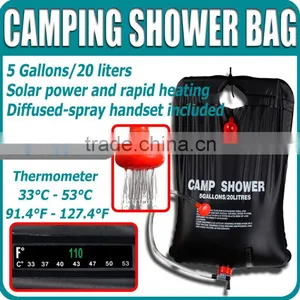 5 Gallons Solar Heating Camping Shower Bag 20L Thermometer 92-128 Fahrenheit Hot Water thumbnail-1