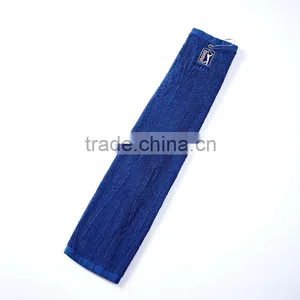 Factory Supply Customized Cotton Plain Hooks Sports Blue Golf Towel thumbnail-3
