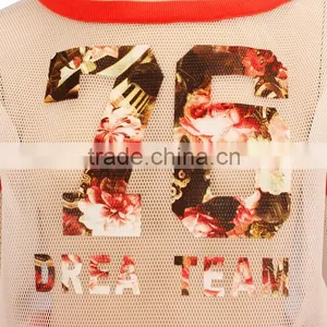 Latest Designer Lady Transparent Blouse Printed Mesh Tops for Woman thumbnail-5