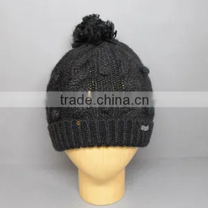 SEQUIN KNIT HAT/WINTER HAT/KNIT CABLE POMPOM BEANIE HAT/SKI HAT/KNIT HAT/WINTER SPORTS HAT/POMPOM HAT thumbnail-1