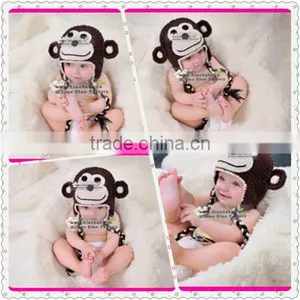 Handmade Animal Crochet Monkey Hat With Ears Baby Beanies thumbnail-1