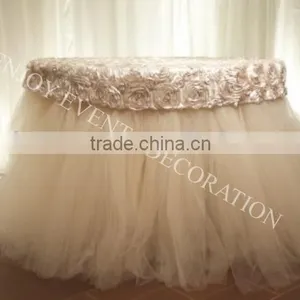 YHK#88 Fancy Rosette Curly Table Skirt - Polyester Banquet Wedding Events Wholesale Table Cloth Overlay Skirt Linen Quality Choice thumbnail-1