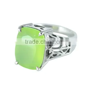 925 Sterling Silver Cushion Cut Peridot Chalcedony Gemstone Ring Jewelry thumbnail-1