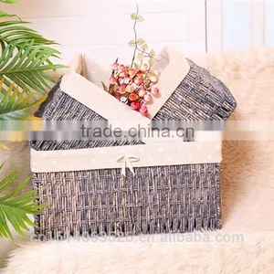 Set of 3 Maize Weaved Storage Baskets With Lining-grey thumbnail-1