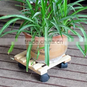 Beautiful Pine Wood Flower Pot Tray With Wheels thumbnail-1