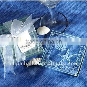 Shell and Starfish Frosted Glass Wedding Coasters thumbnail-1