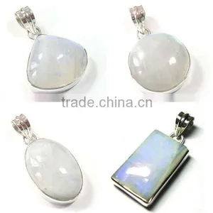Gemstone Sterling Silver Pendants Rainbow Moonstone Pendants thumbnail-1