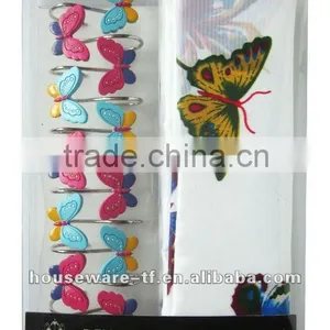 Butterfly Design Shower Curtain With 12 Pcs Decorative Resin Hooks thumbnail-1
