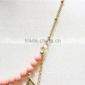 Gold Leaf w/ Pink Turquoise Pendant Necklace Goldtone Triple Necklace Satellite Chain Necklace 2016 Fashion Style Wholesale thumbnail-4