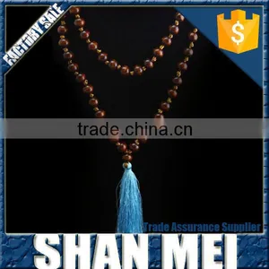 Fashion Necklace Double Layer Wood Beads Chain Necklace With Fluorescent Green Tassel thumbnail-3