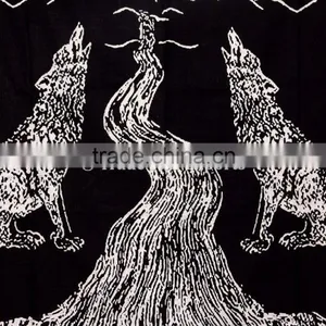 Indian Printed Wholesale Tapestry, Wolf Wall Hanging, Moon Hippie Beach Blanket, Boho Picnic Throw thumbnail-2