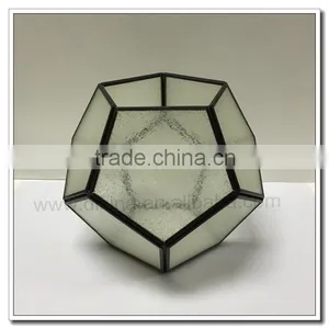 Table Display / Wedding Vintage Glass and Brass Geometric Terrarium, Indoor Garden, Planter Geometric Glass Frosted Terrarium thumbnail-2