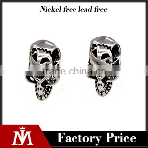 316L Stainless Steel Antique Silver Jewelry Mesn Hollow Skull Earrings thumbnail-1
