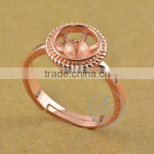 7.5mm 925 Sterling Silver Rose Gold Simple Pattern Round Bezel Ring Base Blank Supplies DIY Findings 1216003 thumbnail-1