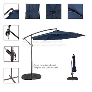 Outdoor Navy Blue 10ft Metal Banana Umbrella With Crank thumbnail-2