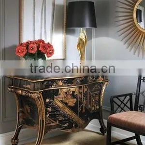 Vintage Style Carved Wooden Curio Cabinets, Hand Painting Console Cabinet, Classical Wood Side Cabinet For Living Room thumbnail-2