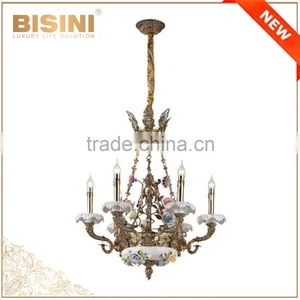 French Rococo Style Porcelain Flower Chandelier With Antique Brass/ Elegant Bronze Ceramic Pendant Lighting For Home & Hotel thumbnail-1
