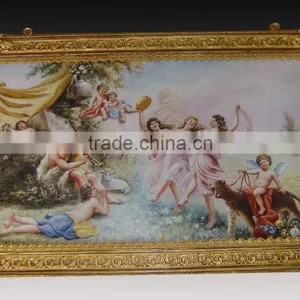 European Gilt Bronze Framed Hand Painted Ceramic Wall Mural, Luxury Home Decoration Wall Mural thumbnail-2