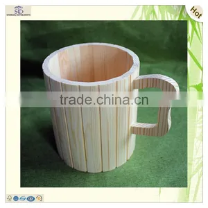 Craft Unfinished Round Handle Pine Wood Beer Cup thumbnail-1