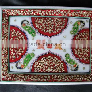 Marble Decorative Tray, Hand Made Marble Serving Tray, Unique Serving Trays, Arab Serving Trays, Food Tray thumbnail-1