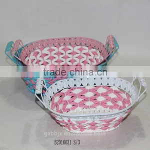 Round/Oval Paper Rope Wire Storage Tray With Ear Handle thumbnail-4