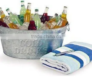 Vintage Large Capacity Galvanized Metal Oval Party Tub Ice Bucket Drink Beer Cooler thumbnail-3