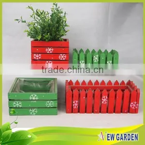 Green and Red Large Rectangular Wooden Flower Pot and Planting thumbnail-1