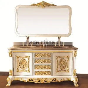 Vintage Ornate Baroque Reproduction Italian Style Solid Wood Bathroom Cabinet With Brown Marble Countertop BF12-06144b thumbnail-5