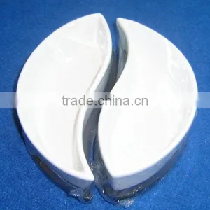 Leaf Shaped Ceramic Snack Plate Divided Plate Tray With Wooden Base thumbnail-1