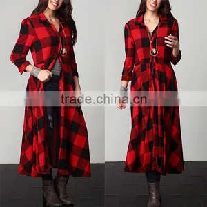 Best Sellers Wholesale Elegant Long Brushed Luxurious Red Big Size Maxi Plaid Cardigan Plus Fashion thumbnail-1
