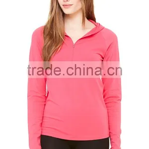 Pull Over Hoodie Women's Cotton Spandex Half-Zip Long Raglan Sleeves Hooded Quarter Zip Pullover Hoodie thumbnail-5