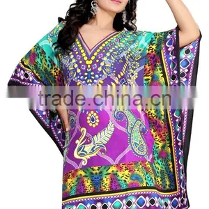 Designer Print Canvas Crepe Digital Printed Kaftan / Poncho/pakistani Kaftan Dresses thumbnail-4