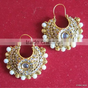 Bali Hoop Polki Gold Tone Dangler EARRINGS thumbnail-1