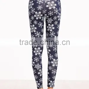 Navy Snowflake Print Leggings Polyester Spandex Outwear Sublimation Print Skinny Gym Jogger Customized Long Pants thumbnail-4