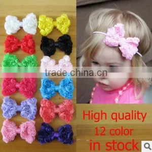 Fast Delivery!Hot Cute Chiffon Rose Bows Shabby Vintage Rose Mesh Hair Solid Color Bows Hair Headband Sweet Kids Accessory thumbnail-1
