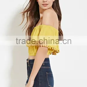 2016 Guangzhou Shandao Oem Service Summer New Design Plain Dyed off Shoulder Bat Sleeve Women Tops thumbnail-2