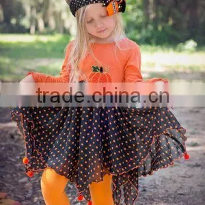 Modern Style Pumpkin Embroidery Halloween Children Boutique Clothing thumbnail-6