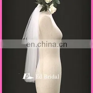 A09 Cheap Price Short Front and Long Back Plain Tulle Fabric Bridal Veil For Wedding thumbnail-2