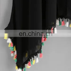 Colorful Tassel Trim Summer Women Handkerchief Kimono Loose Beach Kimono Fashion thumbnail-3
