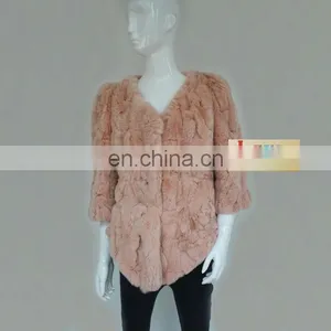 Wholesale OEM Service New Arrival Pink Rabbit Fur Women Winter Jacket thumbnail-1
