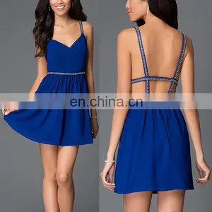 China Supplier Royal Blue Formal Short V-Neck Chiffon Party Dress Patterns thumbnail-1