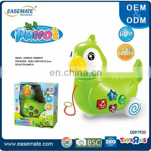 Pull Line Car Toy Musical Cartoon Parrot With Light thumbnail-1