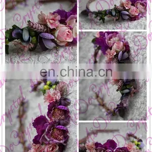 Aidocrystal Lilac Lavender Wedding Hair Wreath, Artificial Flower Crown Hair Accessories thumbnail-3